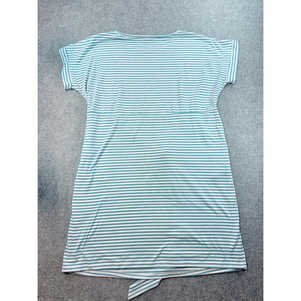 UVN Womens XXL Striped T-Shirt Dress Turquoise White Short Sleeve Belted Pockets - Picture 3 of 7